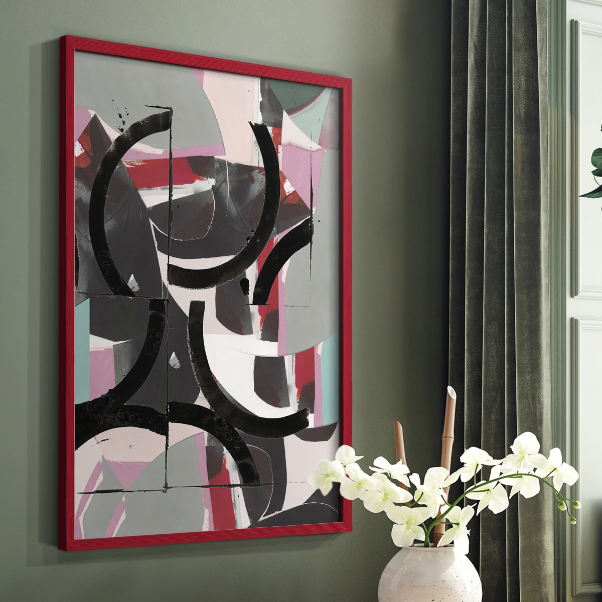 Cartissi Space II Framed Print in Red Solid Wood Framed Print No Nail Hanging