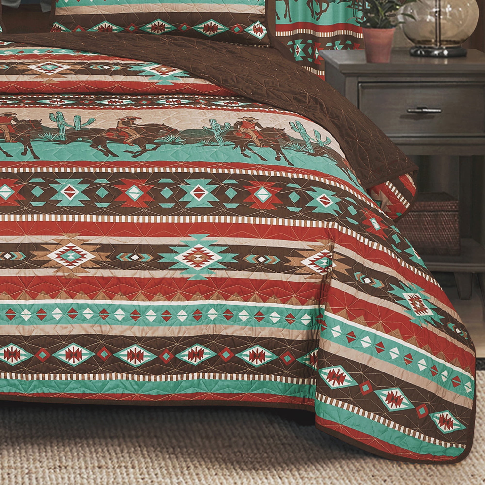 10-Piece Southwestern Cowboy Aztec Bedspread Set with Curtains – All-in-One Rustic Bedding & Window Decor, King