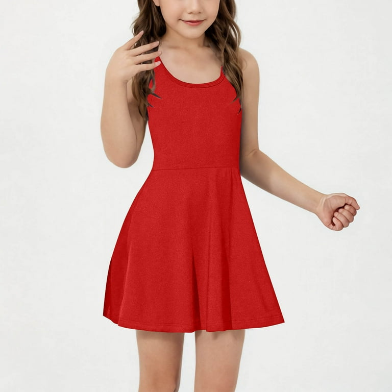 YeJammarp Girls Racerback Tennis Dress Sleeveless School Sports Dresses High Waist Golf Tank Dress Kids Summer Aative Wear Red, 12-13 Years, Girl's,