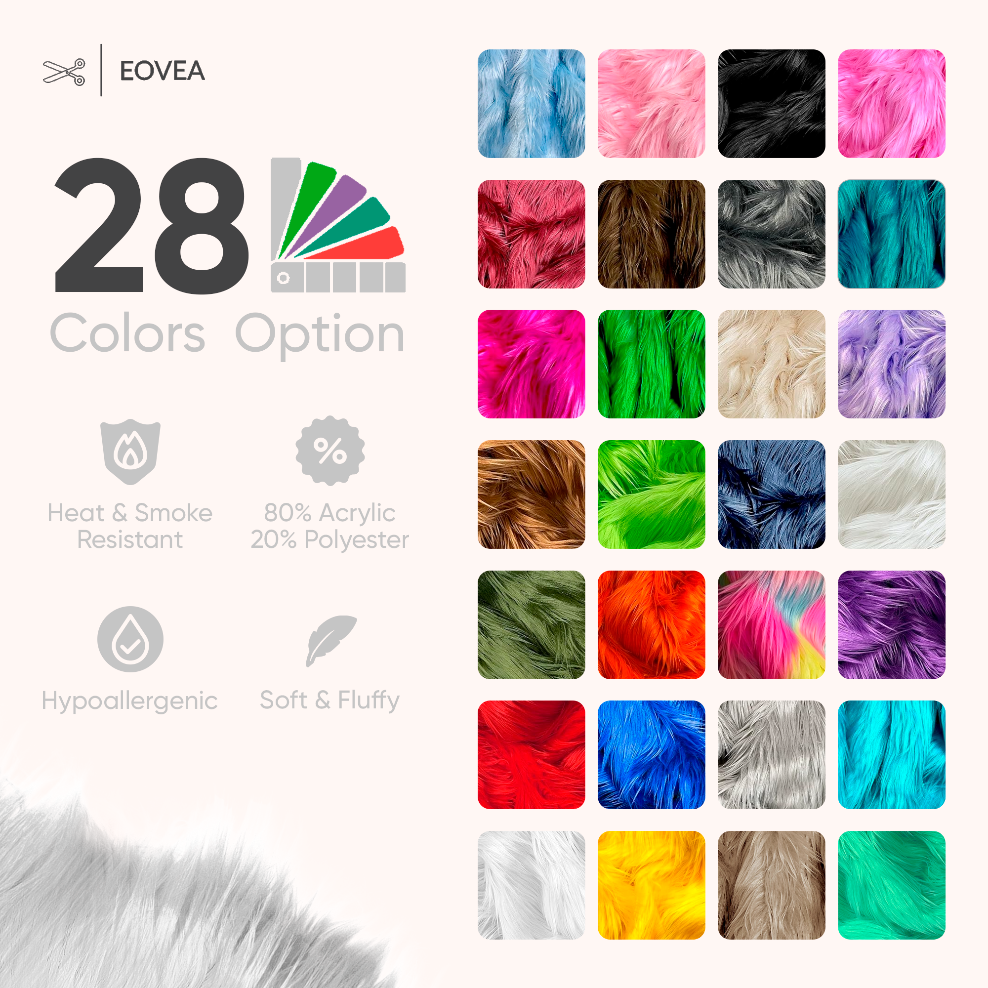 EOVEA Shaggy Faux Fur Fabric by The Yard - 180" X 60" Inch - Long Pile Fur - Fake Fur Materials - Soft & Fluffy Craft Fabric Supplies for DIY Arts & Crafts, Apparel, Costumes, Rugs