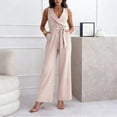 thumbnail image 2 of Women's Sleeveless V-Neck Wide Leg Jumpsuit with Belted Waist Elegant Dressy Casual Outfit, 2 of 5