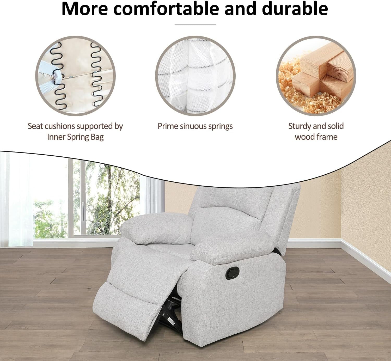 TrumanPick Manual Leather Recliner Chair,Overstuffed reclining Armchair Home Theater Sofa Recliner for Living Room,Gray