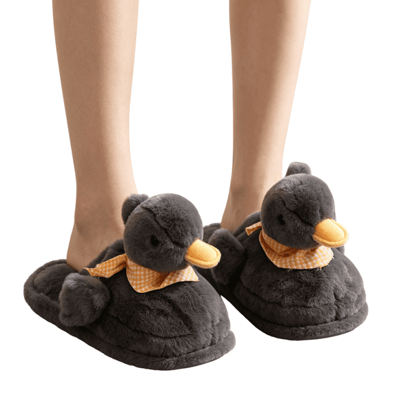 Willtoo Duck Pattern Slippers for Women Men Faux Fuzzy Animal Pattern Plush Slippers Winter Indoor House Slides Warm Fluffy Slipper for Men Women