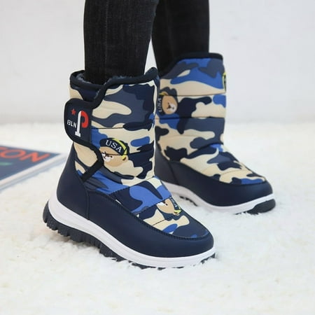

Xijirk Girls Snow Boots Shoes Waterproof Thick Sole Plus Velvet Thickening Snow Boots Boys and Girls Outdoor Snow Boots-Blue-9.5-10 Years