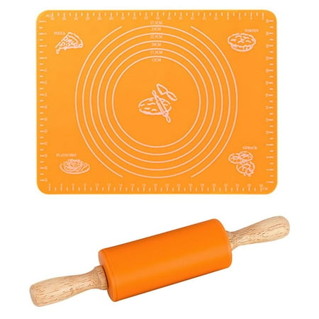 

Silicone Dough Mat Baking Mat 40 30cm With Rolling Pin Dough Roller Roll-out Mat Non-stick Coated Baking Mat Work Mat Heat-resistant Bpa Free