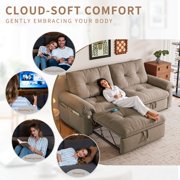 77 Queen Size Sofa Bed, Loveseat Sleeper Sofa with Pull Out Bed, Pockets and USB, Modern 2 Seater Convertible Small Couch for Living Room Bedroom Apartment, Brown
