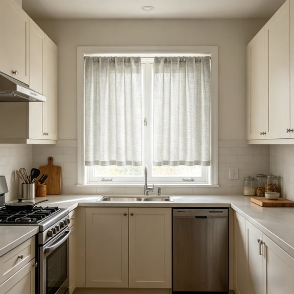2 Pcs Rod Pocket Solid Tier Short Curtain,Textured Linen Look Semi-Light Filtering Window Drape,Ideal for Kitchen,Bedroom,Cafe Decor