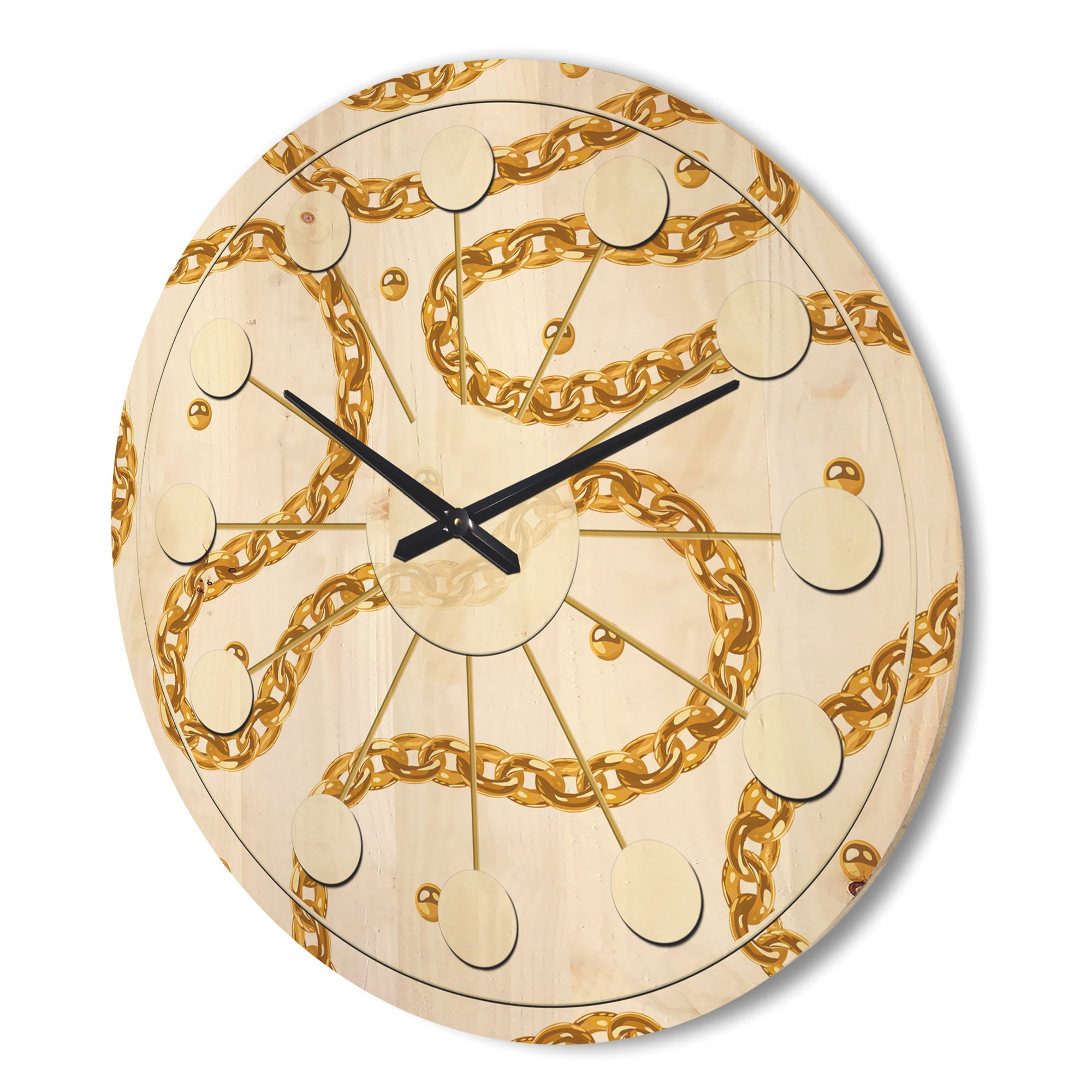 Designart 'Golden Chain Necklace Retro Pattern' Mid-Century Modern Wood Wall Clock