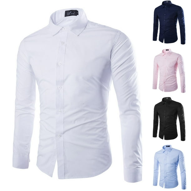 Luxury Men Stand Collar Shirts Long Sleeve Slim Fit Button Down