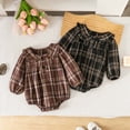 thumbnail image 6 of Xyant Infant Baby Boy Girl Plaid Romper Baby Sweatshirt Long Sleeve Romper Ruffle Festival Clothes Fall Winter Outfits (Blue,6-9 Months), 6 of 7