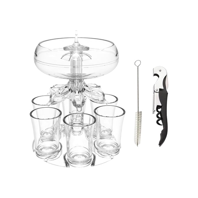 Dispensador de 6 vasos, dispensador automático de vino, dispensador transparente, herramienta de barra para juegos de beber de vacaciones Abridor de cepillo de 6 tazas Gloria dispensador de vino