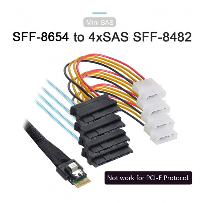 FVH Slimline SAS 4.0 SFF8654 4i 38pin Host to 4 SAS 29pin SFF8482