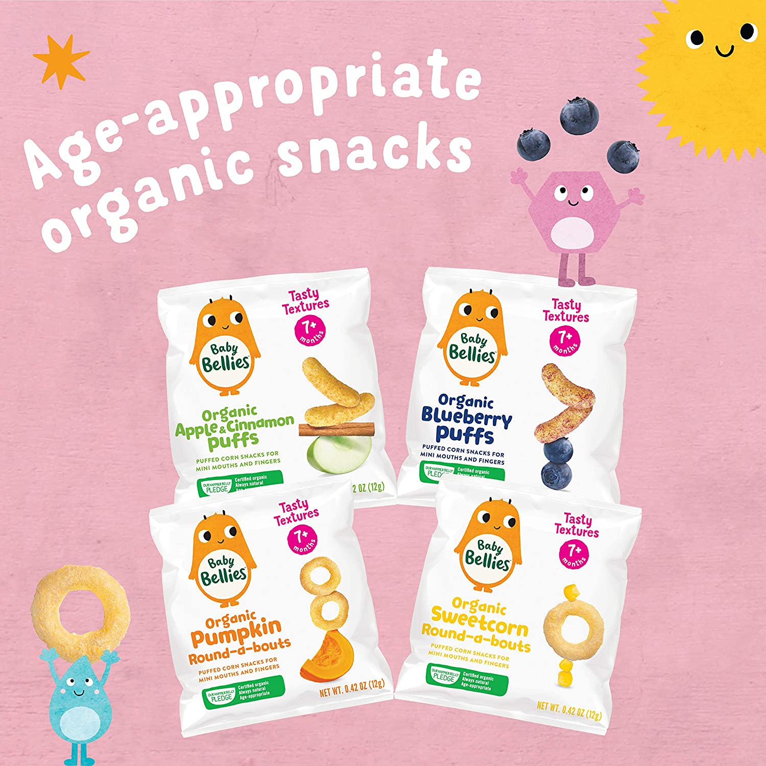 Little Bellies Organic Puffs Baby Snack, Apple & Cinnamon, Pack of 6 Individual Snack Packs, 0.42 Ounce (Pack of 6)