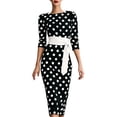 thumbnail image 2 of Dolkfu Crew Neck Fall&Winter Dresses for Women Black 3/4 Sleeve Boho Pull-on Sheath Slim Retro Vintage Polka Dot Mid-Length Dresses Black,S, 2 of 6