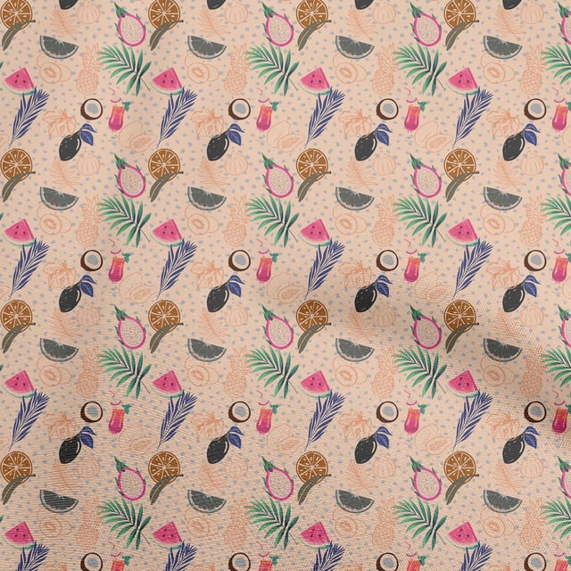 oneOone Rayon Peach Fabric Lemon With Leaf Sewing Material Print Fabric By The Yard 56 Inch Wide