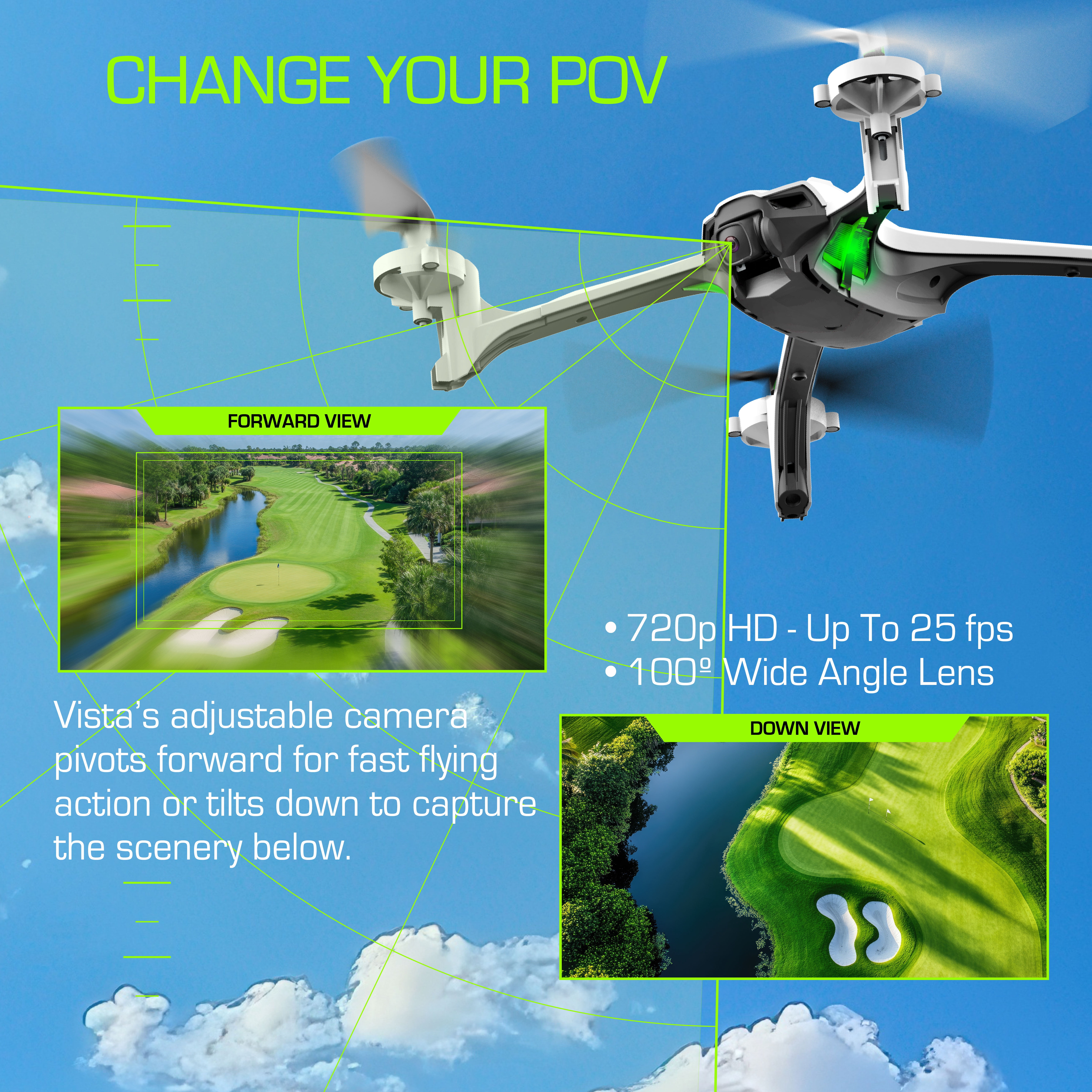 Sky Viper Vista HD Video RC Drone, Stream and Record, Optical Flow, Rechargeable Battery