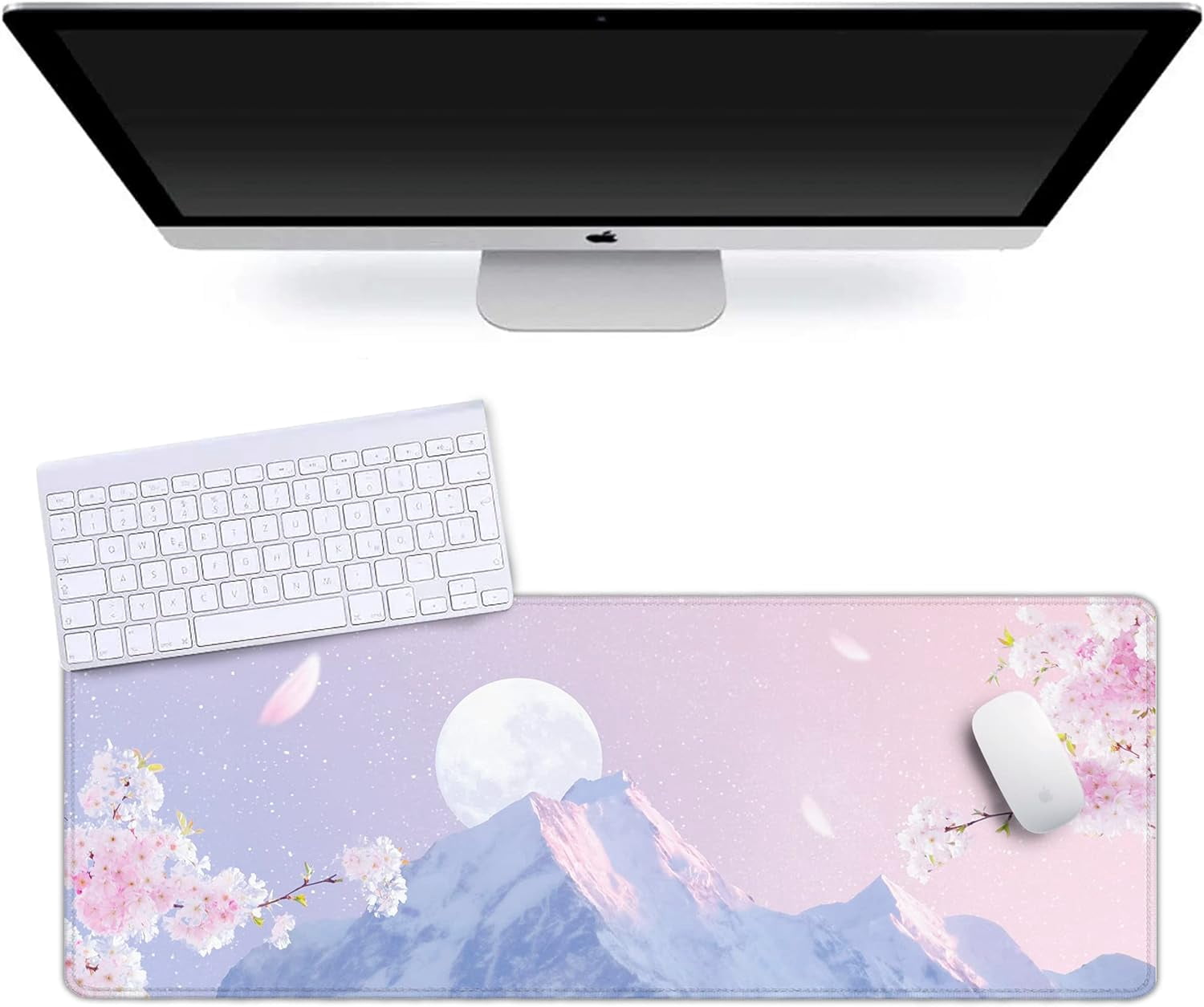 Pink Extended Mouse Pad Large XXL Mouse Mat 31.06" x 11.8" Desk Pad Laptop Computer Mousepad with Non-Slip Rubber Stitched Edges for Office, Work, Game