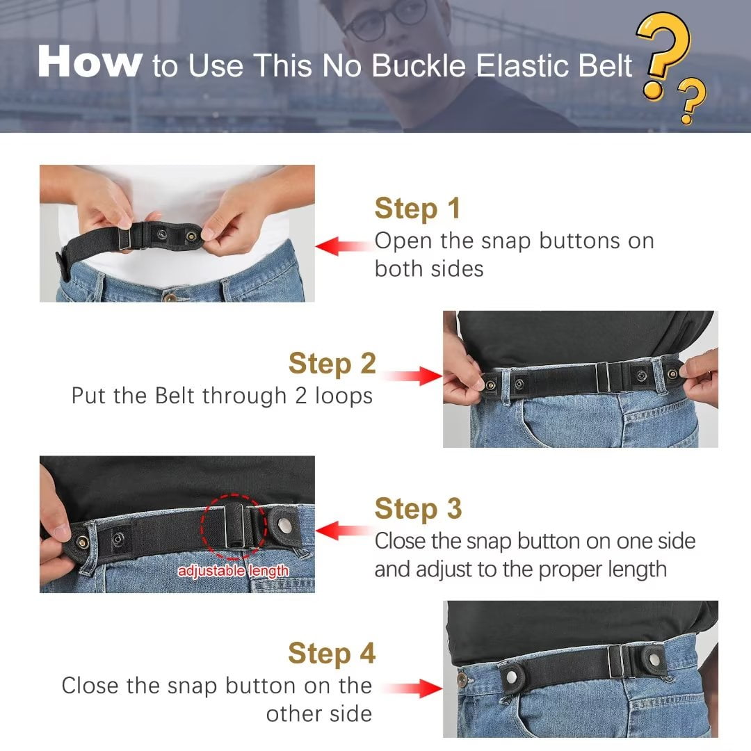 JASGOOD No Buckle Elastic 2 Loop Belt for Women and Men,No Show Belt Loops  Belt Pant Waist Tightener