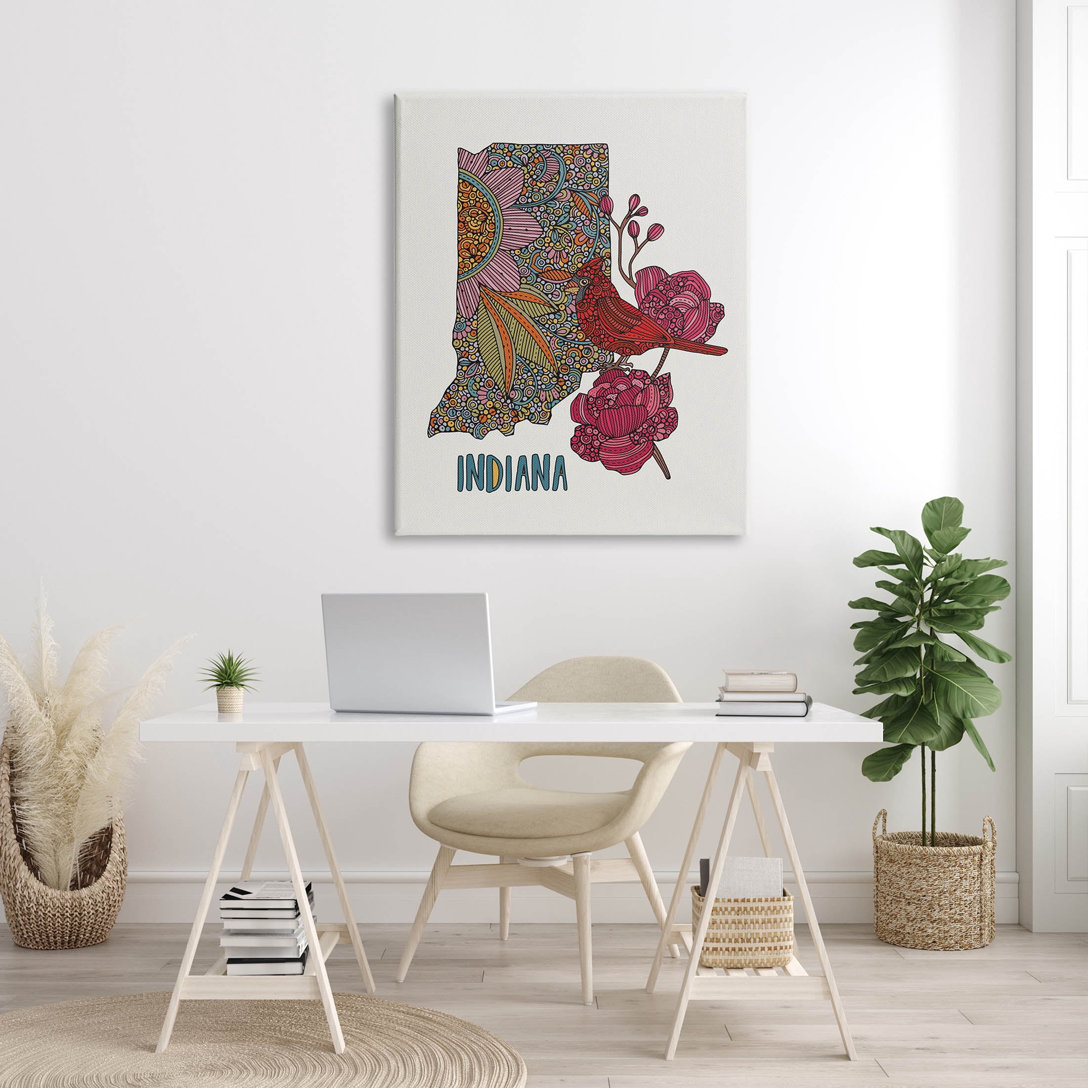 Stupell Industries Indiana State Bird Florals Graphic Art Gallery Wrapped Canvas Print Wall Art, Design by Valentina Harper