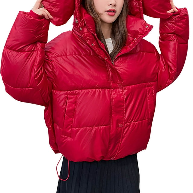 WRKEKC Women's Plus Size Winter Coat Mid Length Heavyweight Quilted Parka with Oversized Hood for Cold Weather Protection Red L
