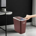 thumbnail image 6 of Comefolife 1 Pack Bathroom Trash Can with Lid,4 Gallons/15L Slim Garbage Can with Pop-up Lid,Small Trash Bin,Plastic Dog Proof Trashcan,Waste Basket for Bathroom,Bedroom,Kitchen,Office,Dorm,Brown, 6 of 9