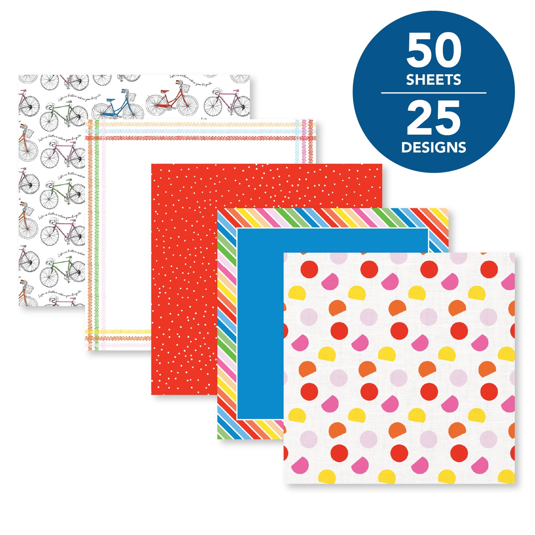 Roobee by Hello Hobby /Sunshine Paper Pad, Multicolor Scrapbook Paper, 50 Sheets, 25 Designs