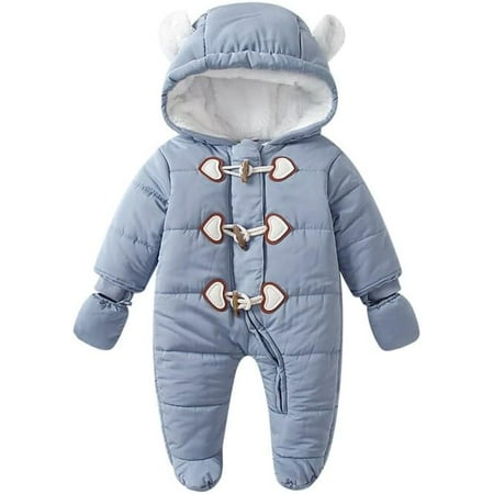 

BDFCQYWD Baby Infant Boys Girls Snowsuit Winter Hooded Footed Warm Jumpsuit Outerwear with Gloves for 3-24 Months