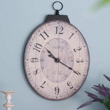 18 x 29 Rustic Farmhouse Oval Wall Clock, Solid Wood Silent Non-Ticking, Battery Operated Decorative Clock for Living Room, Kitchen, Bedroom, Office and Home Decor