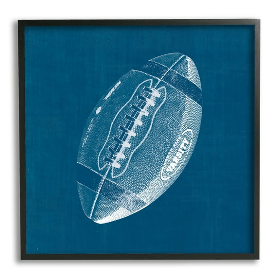 Stupell Industries Blue Football Blueprint Sports Painting Black Framed Art Print Wall Art, 12 x 12