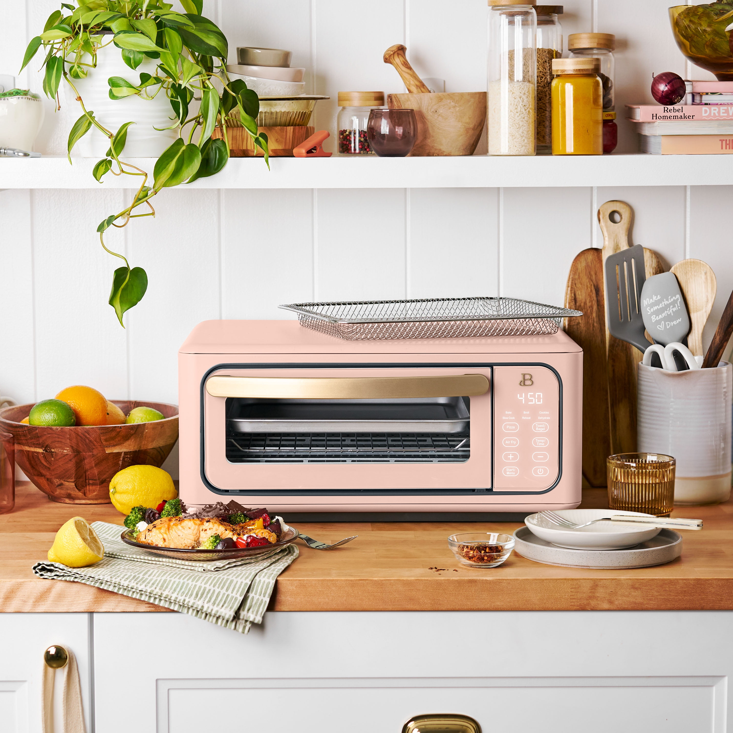 Beautiful Infrared Air Fry Toaster Oven, 9-Slice, 1800 W, Rose by Drew Barrymore