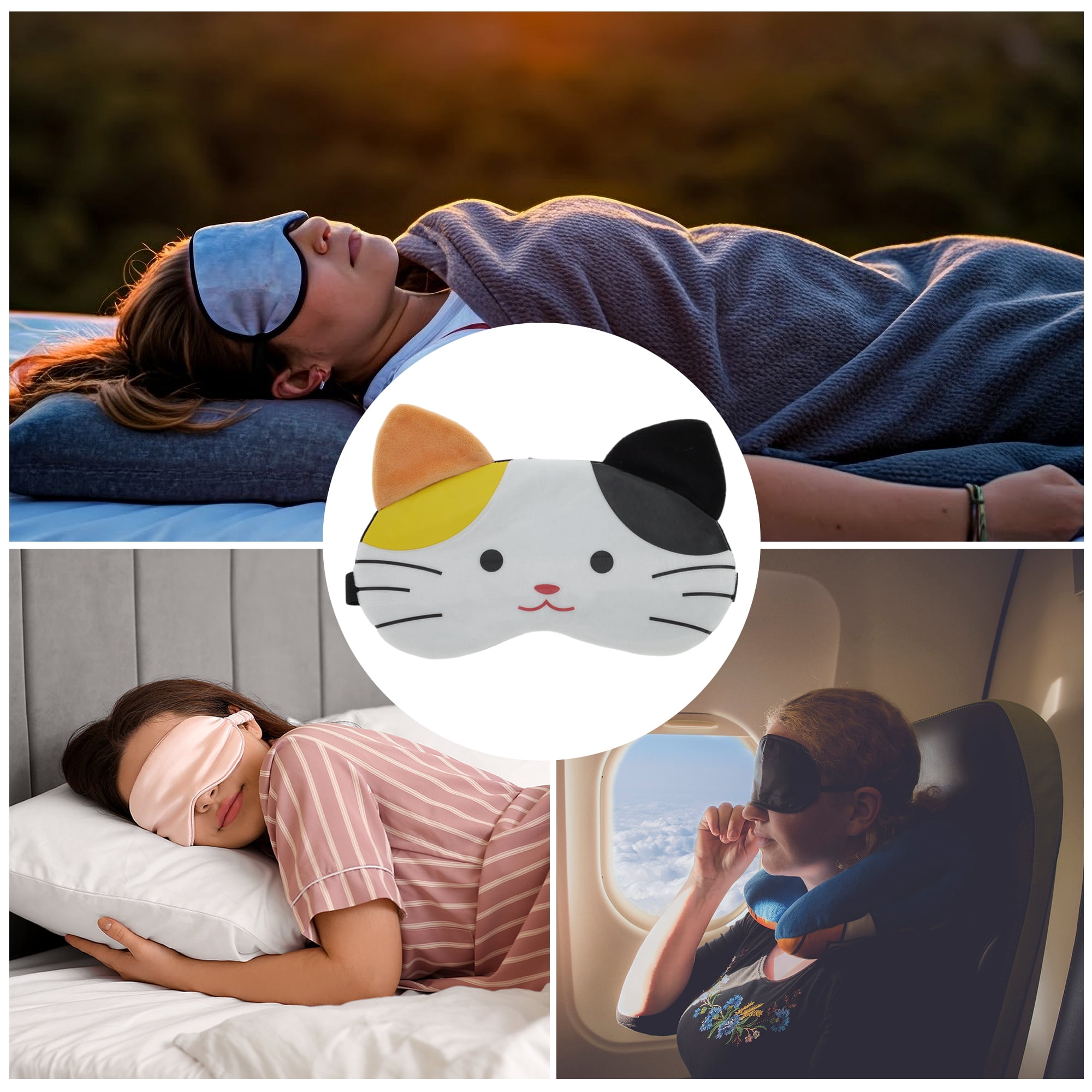 Unique Bargains 1pc Portable Cat Sleep Mask for Hotel Black Yellow