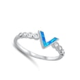 thumbnail image 4 of CHOOSE YOUR COLOR Blue Simulated Opal Chevron Studded Ring .925 Sterling Silver Band CZ Female Size 9, 4 of 4