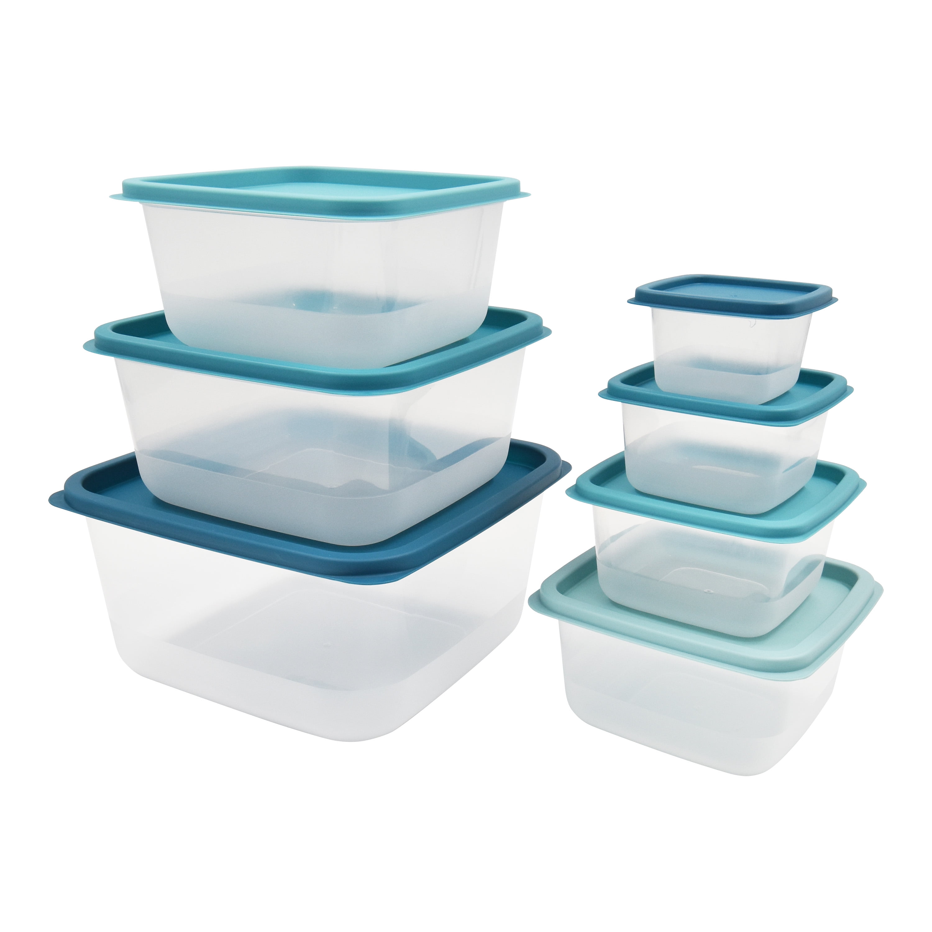 2 pack Mainstays 14 Piece Teal Plastic Food Storage Set Teal Ombre