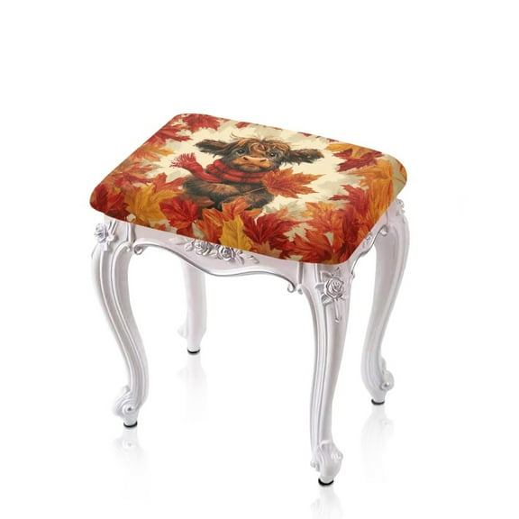 Xoenoiee Cow Maple Leaf Print Bar Stool Covers Slipcover Rectangle Non Slip Vanity Stool Cover Soft Counter Stool Bar Chair Covers Saddle Bar Stool Slipcover Autumn Decor, 2 Pack