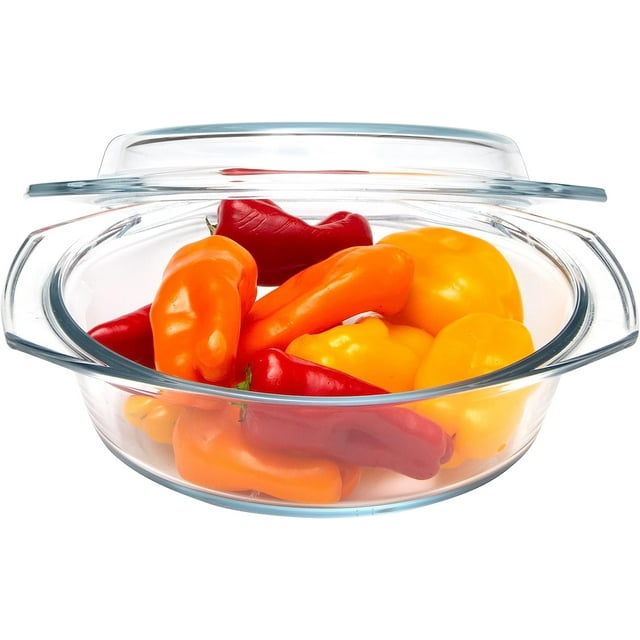 Simax Casserole Dish with Lid Microwave & Oven Safe Round Glass
