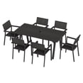 thumbnail image 6 of Ciokea 7 Piece Aluminum HDPS Outdoor Dining, Patio Table with Umbrella Hole & Stackable Chairs, All-Weather HDPS Furniture for Backyard, Poolside, Black, 6 of 7