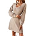 thumbnail image 2 of Vestido de suéter para mujer,Vestido de manga larga tejido con cuello en V largo tejido con cuello en V Vestido de suéter con cuello en V para mujer diseñado a medida, 2 of 8