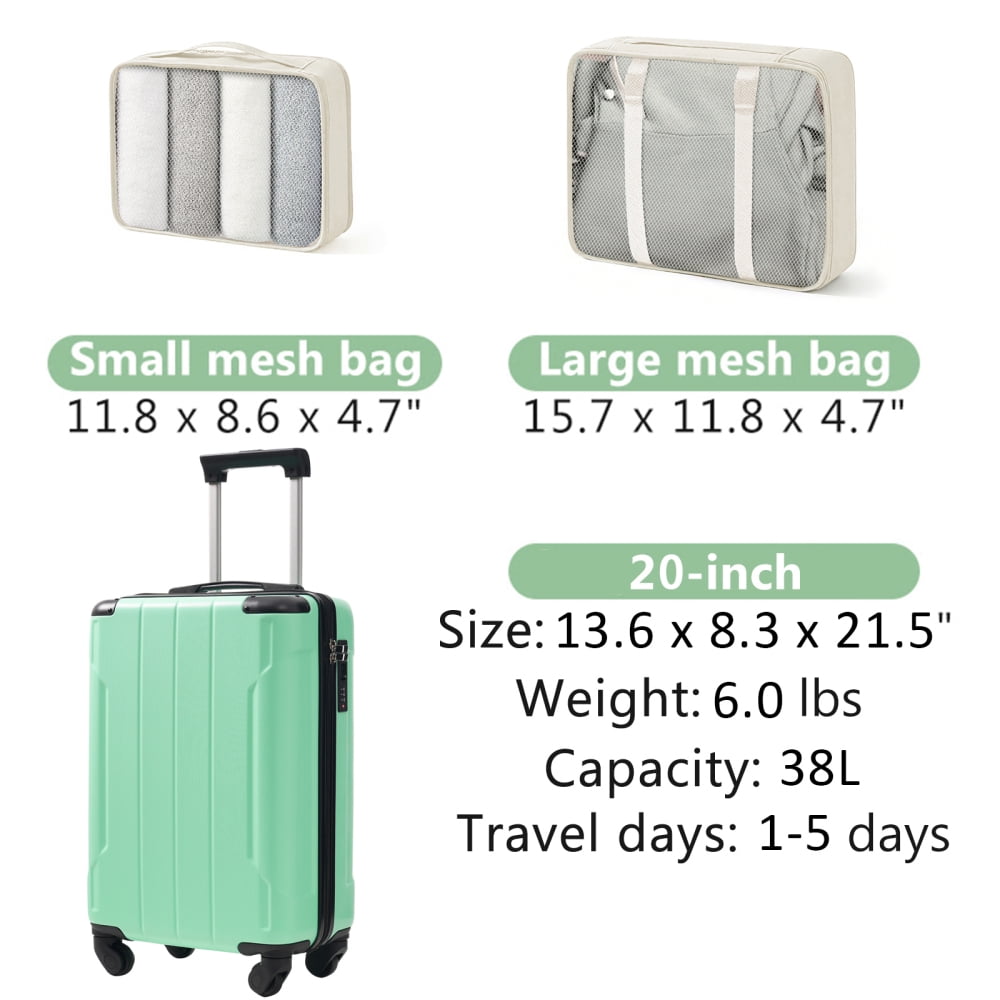 DECMAY 20" Hardshell Carry-On Luggage with 2 Packing Cubes, ABS Spinner Wheels & TSA Lock