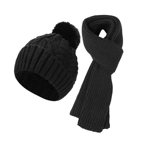 HJYCHN Fashionable Winter Baby Set Cozy Knitted Hat Scarf Gloves for Outdoor Cold Weather Black One Size