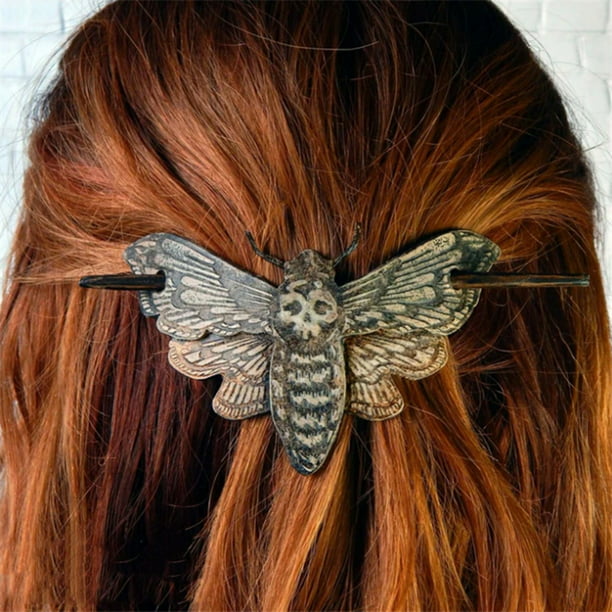 Happy Date Skull Hair Pin with Faux Bone, Gothic Bird Moth Hair Clip Stick  Slide Hairpin,Hair Fork Bun Cover Holder Hair Accessories for Women and  Girls 