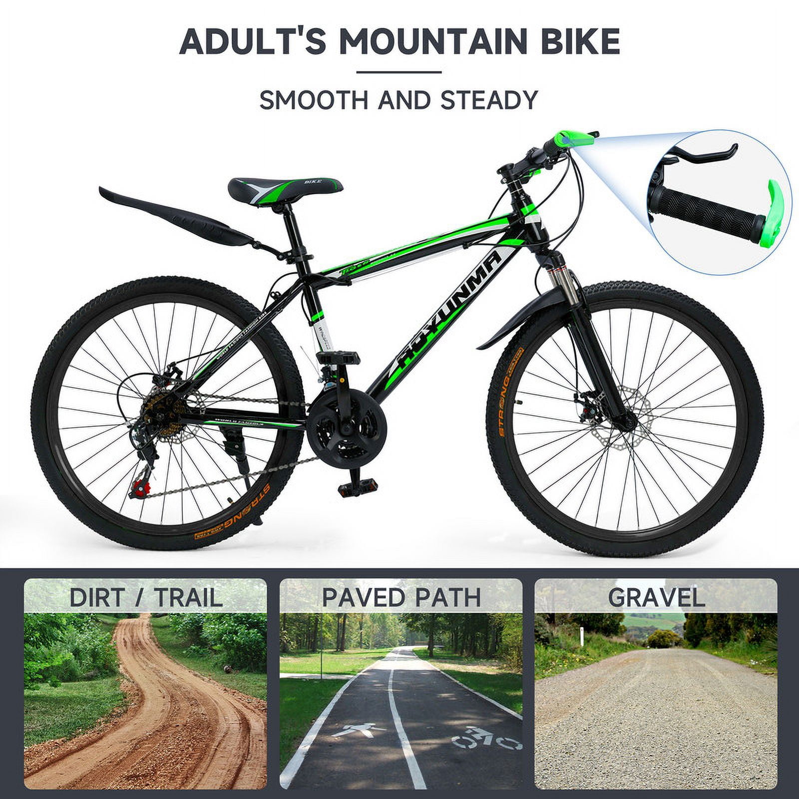 ARTUDATECH Mountain Bike for Men/Women, 26" Sizes, 24 Speed Shimano Twist Shifting, Front or Dual Suspension, Comfort Saddle Red/White/Blue/Green