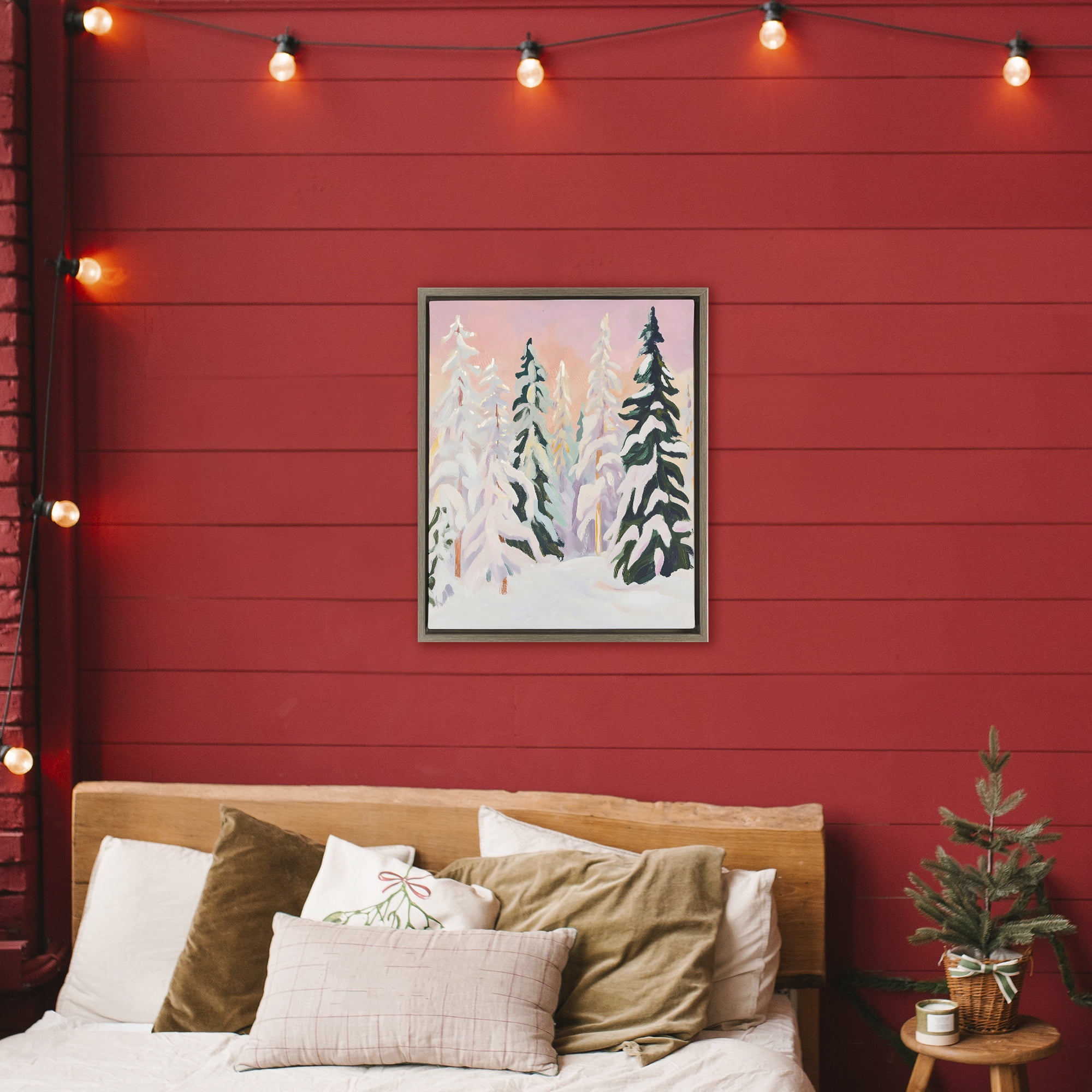 Stupell Industries Peachy Pastel Winter Forest Brown Framed Floater Canvas Wall Art, design by The Prints Vibe
