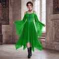 thumbnail image 7 of Sheer Flare Sleeve Costume, Off Shoulder Long Sleeve Renaissance Witch Maxi Dress, Sheer Flare Sleeve Corset Lace Up Medieval Gothic Cosplay Gown for Halloween Themed Gathering, Green S, 7 of 7
