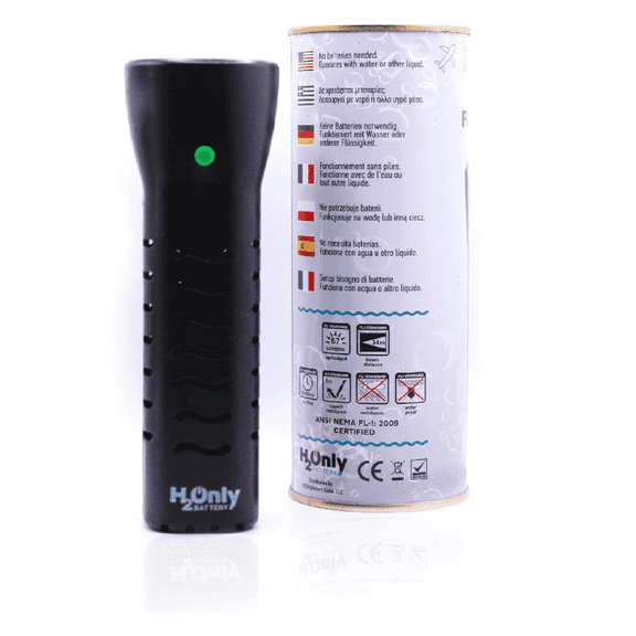 H2OnlyBattery Flashlight - No Batteries Needed - Water Powered (or Any Liquid)- No Expiration Date - 67 Lumens, Emergency Light - Last up to 1500 Hours (Black)