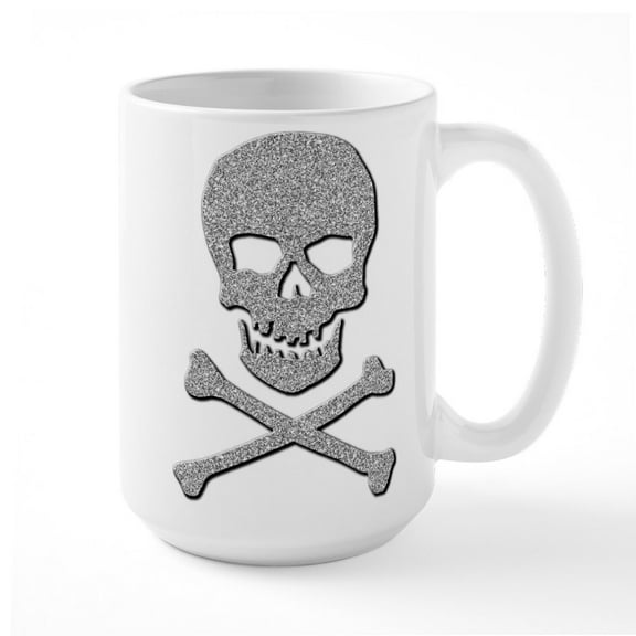 CafePress - Silver Glitter Skull & Crossbones - 15 oz Ceramic Large White Novelty Mug