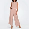 thumbnail image 2 of Conjunto de dos piezas de lino liso para mujer: chaleco sin mangas y pantalones de cintura alta y pierna ancha, bolsillos laterales, ropa informal de verano - Tallas S-XXXXL, 2 of 6
