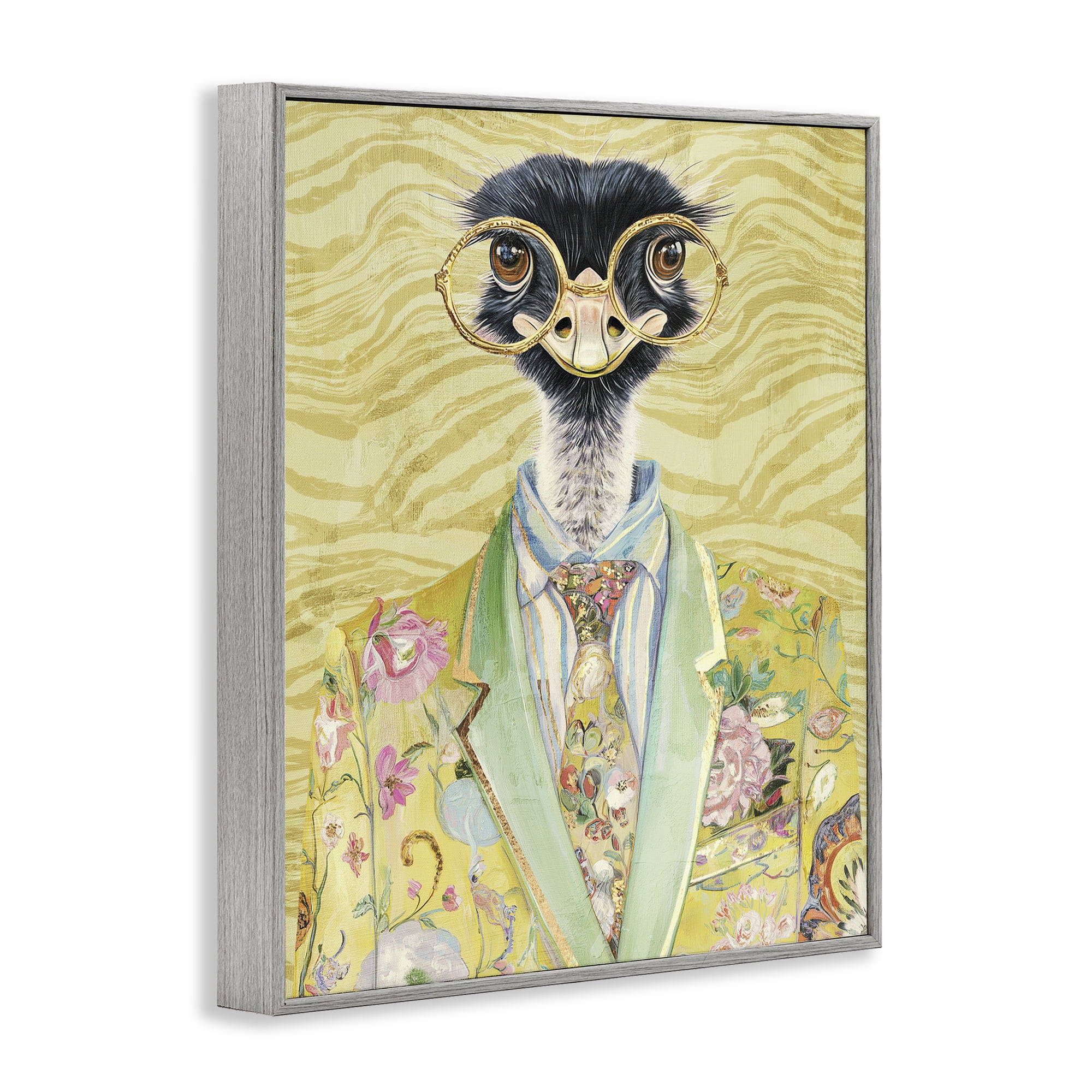 Stupell Industries Dandy Ostrich Portrait Gray Framed Giclee Art, design by Svetlana Aleynikova