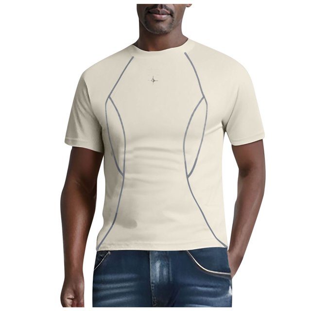 TSADFHJI Mens Ribbed Tank Tops Christmas Mens T Shirt Oversized Reflective Strip Suede Tee with Star Detailing L Beige