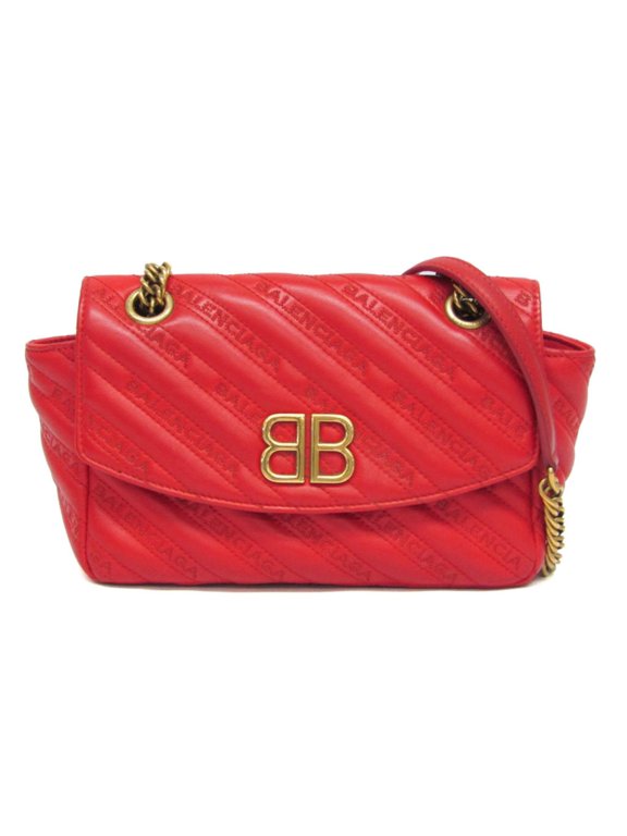 Pre-Owned Balenciaga BB Logo 501681 Women's Leather Shoulder Bag Red Color (Good)