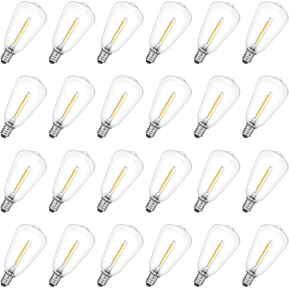 E12/C7 Base LED Replacement Bulbs for ST38 Outdoor String Lights - Not Solar, Vinatge 1W LED Shatterproof Bulb, Warm White 2200K, 25 Pack